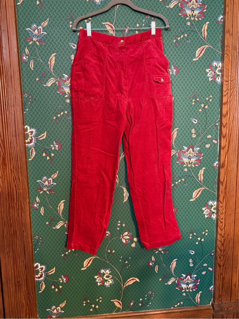 Red Corduroy High-Waist Pants
